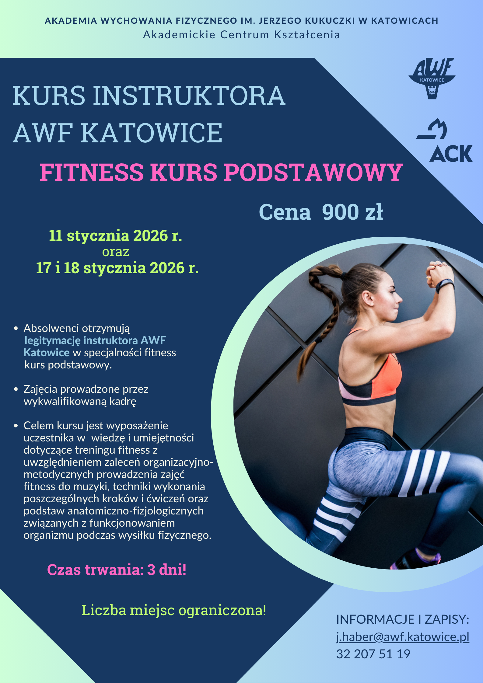 Plakat kursu instruktora fitness AWF  