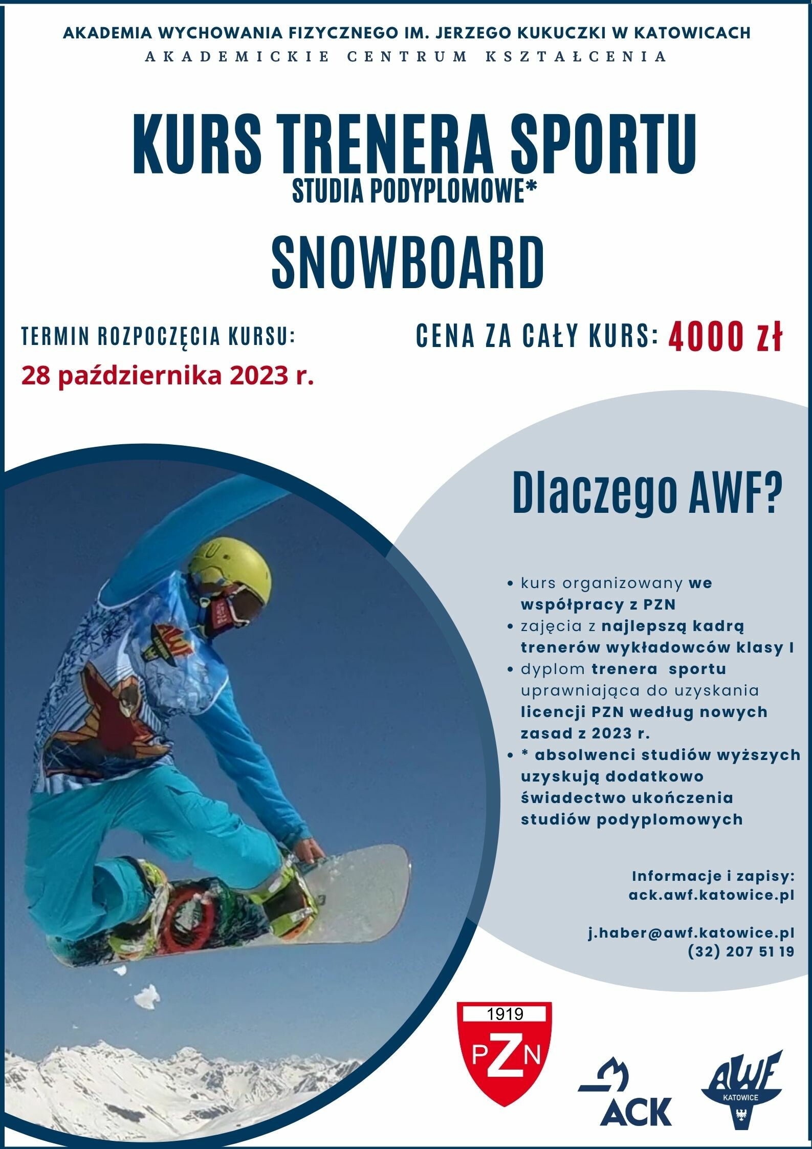 Plakat kurs trenera sportu snowboard