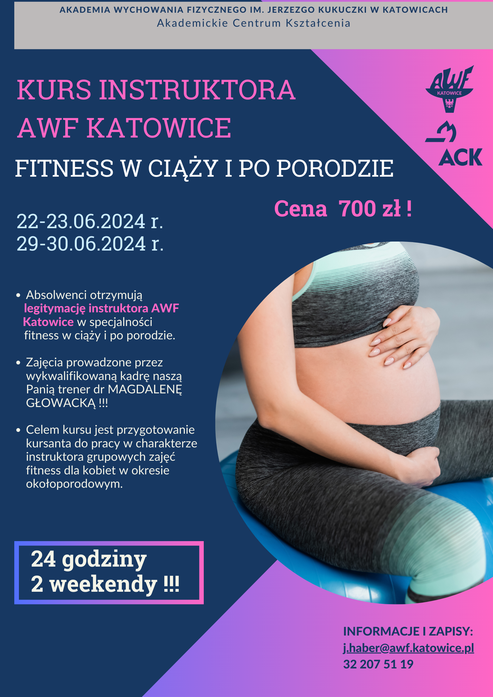 Plakat kursu instruktora fitness w ciąży i po porodzie