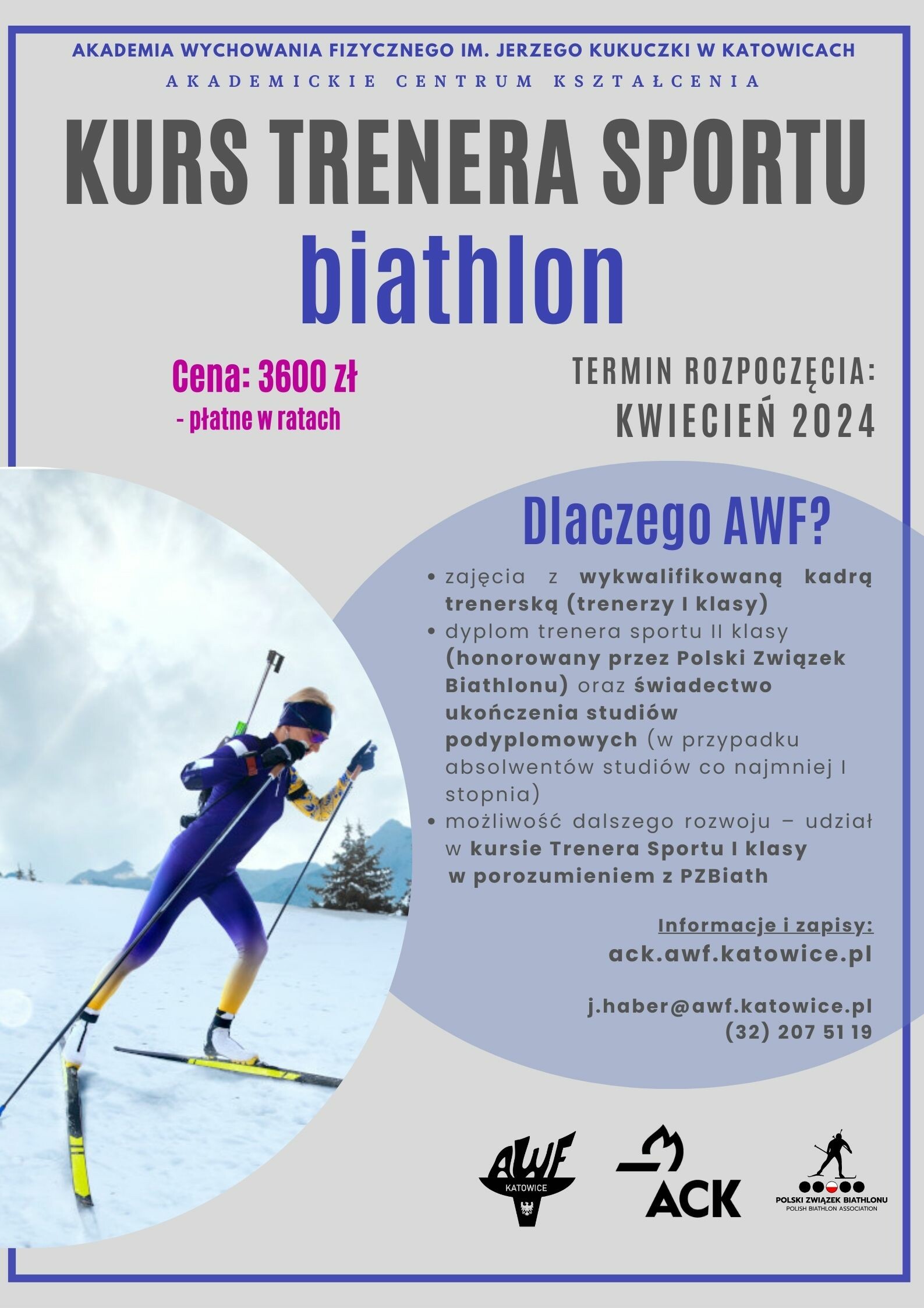 Plakat kursu trenera sportu biathlon