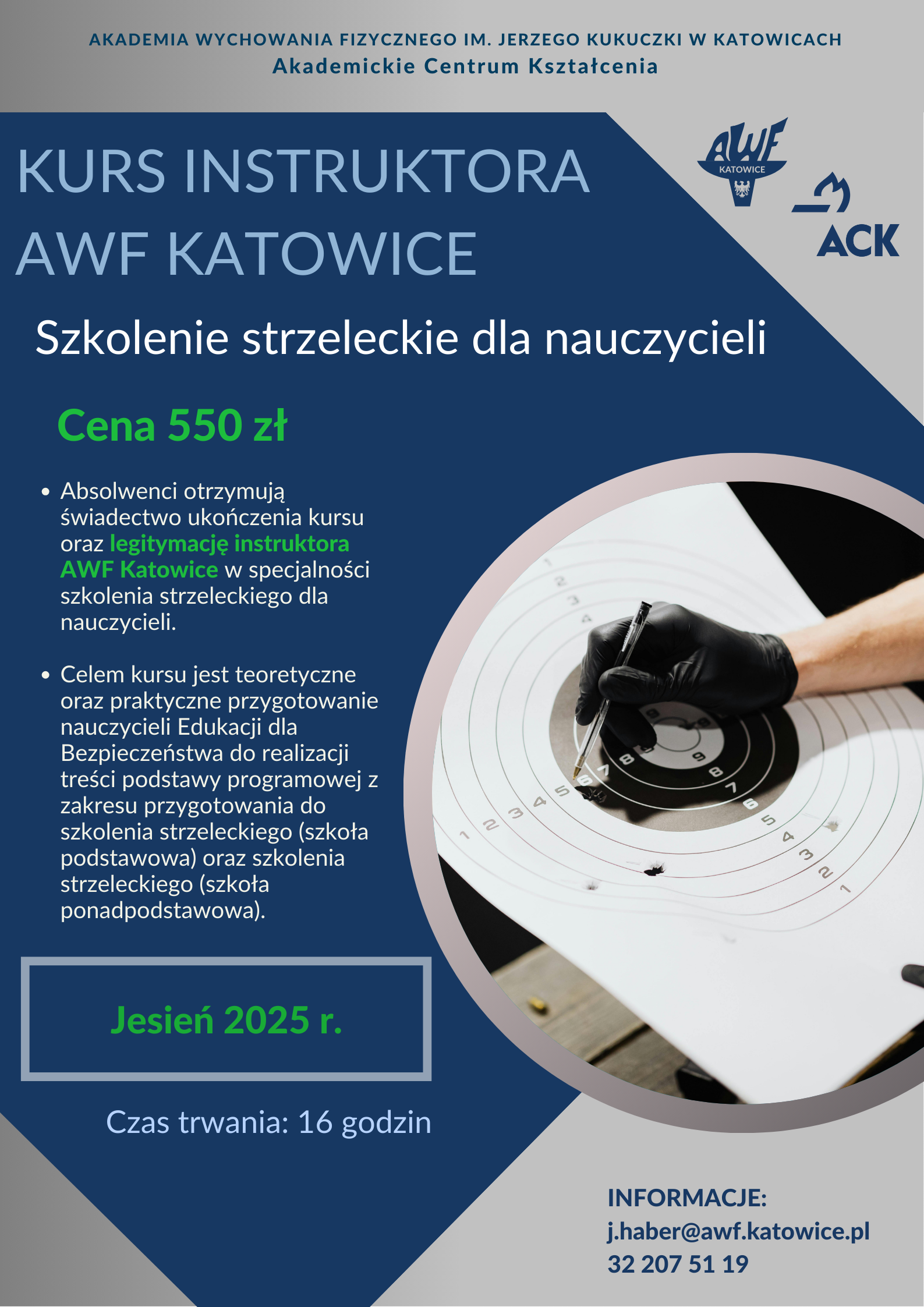 Plakat kursu Szkolenie strzeleckie dla nauczycieli