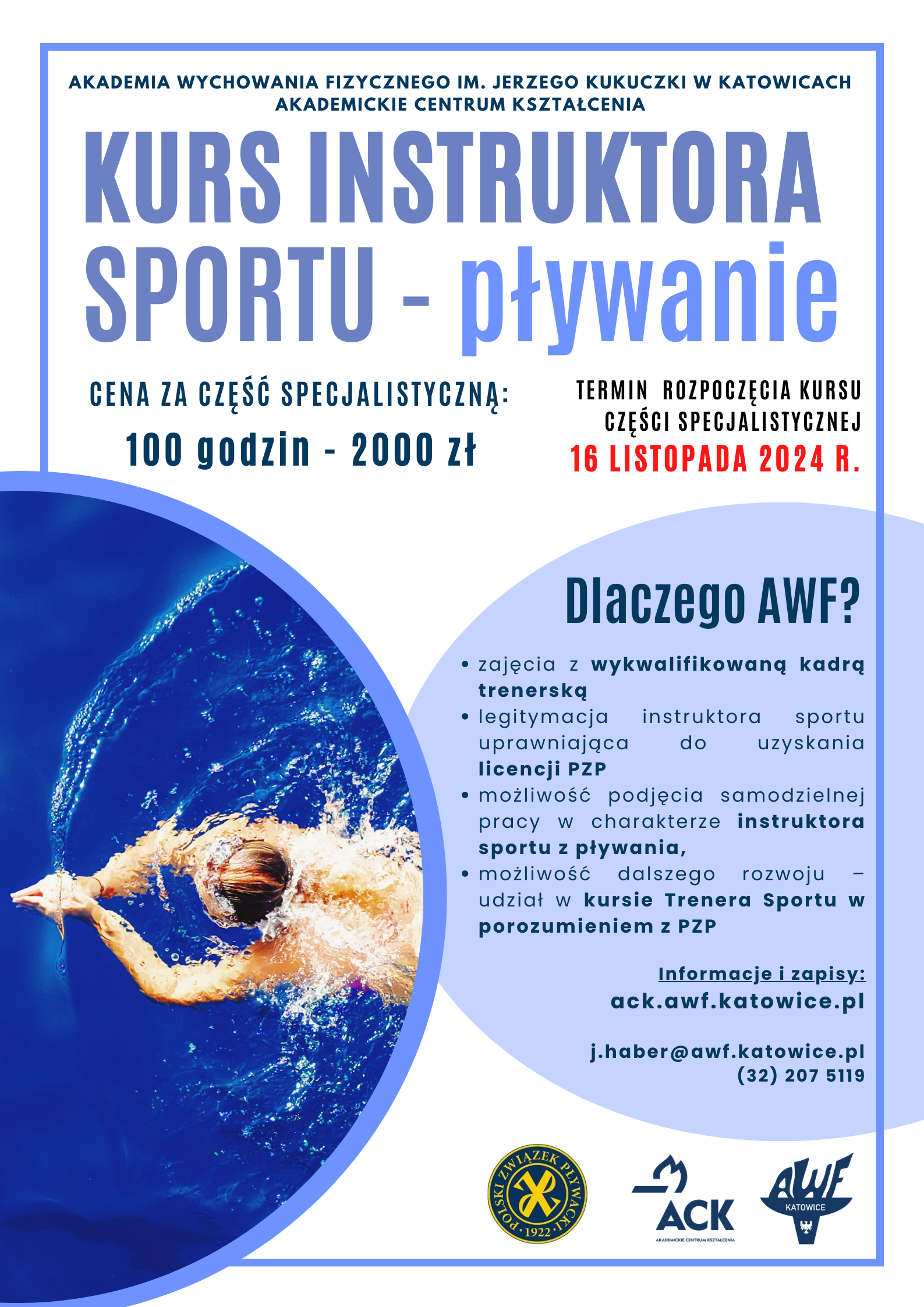 Plakat kurs instruktora sportu pływania