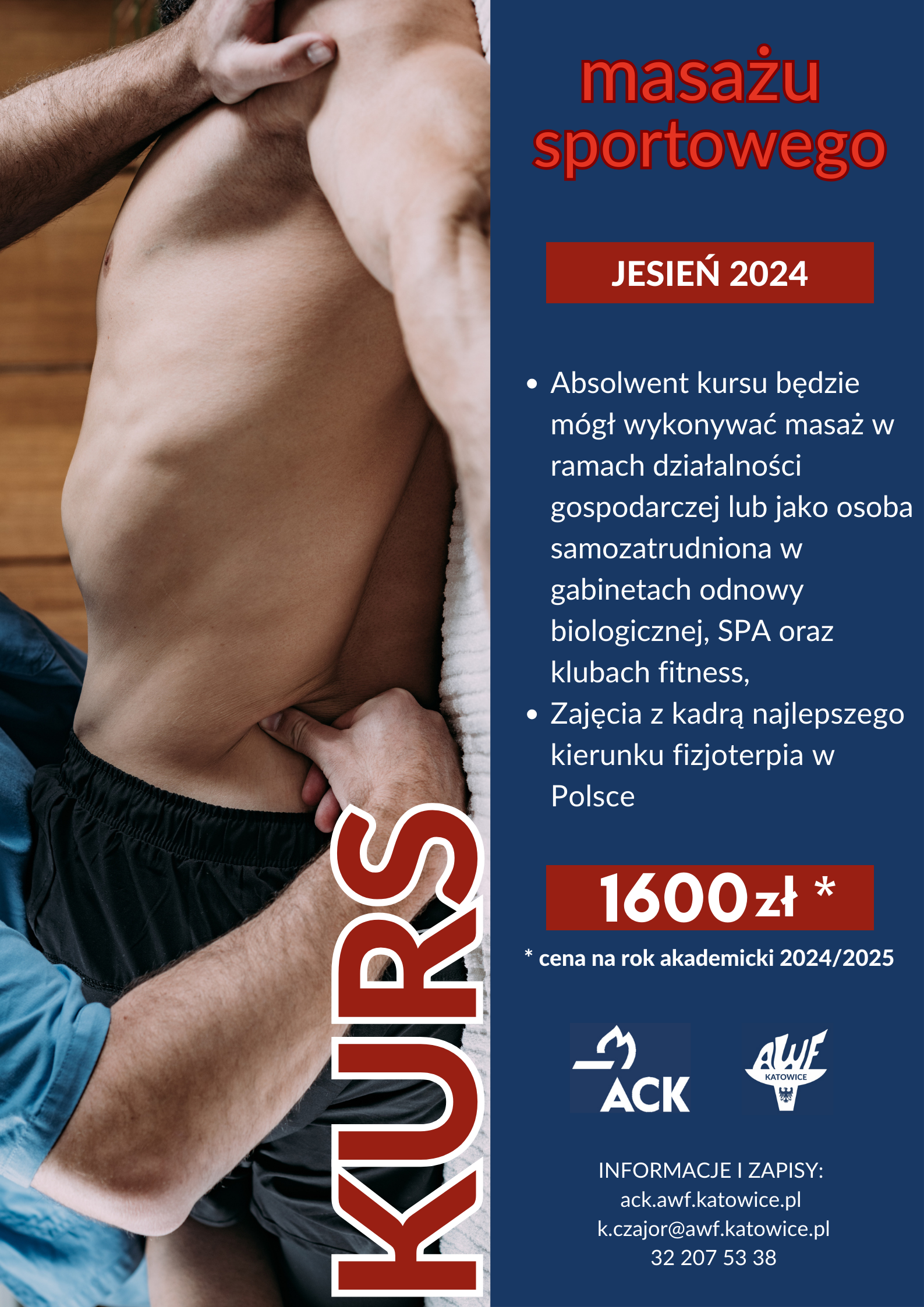 Plakat kurs masażu sportowego