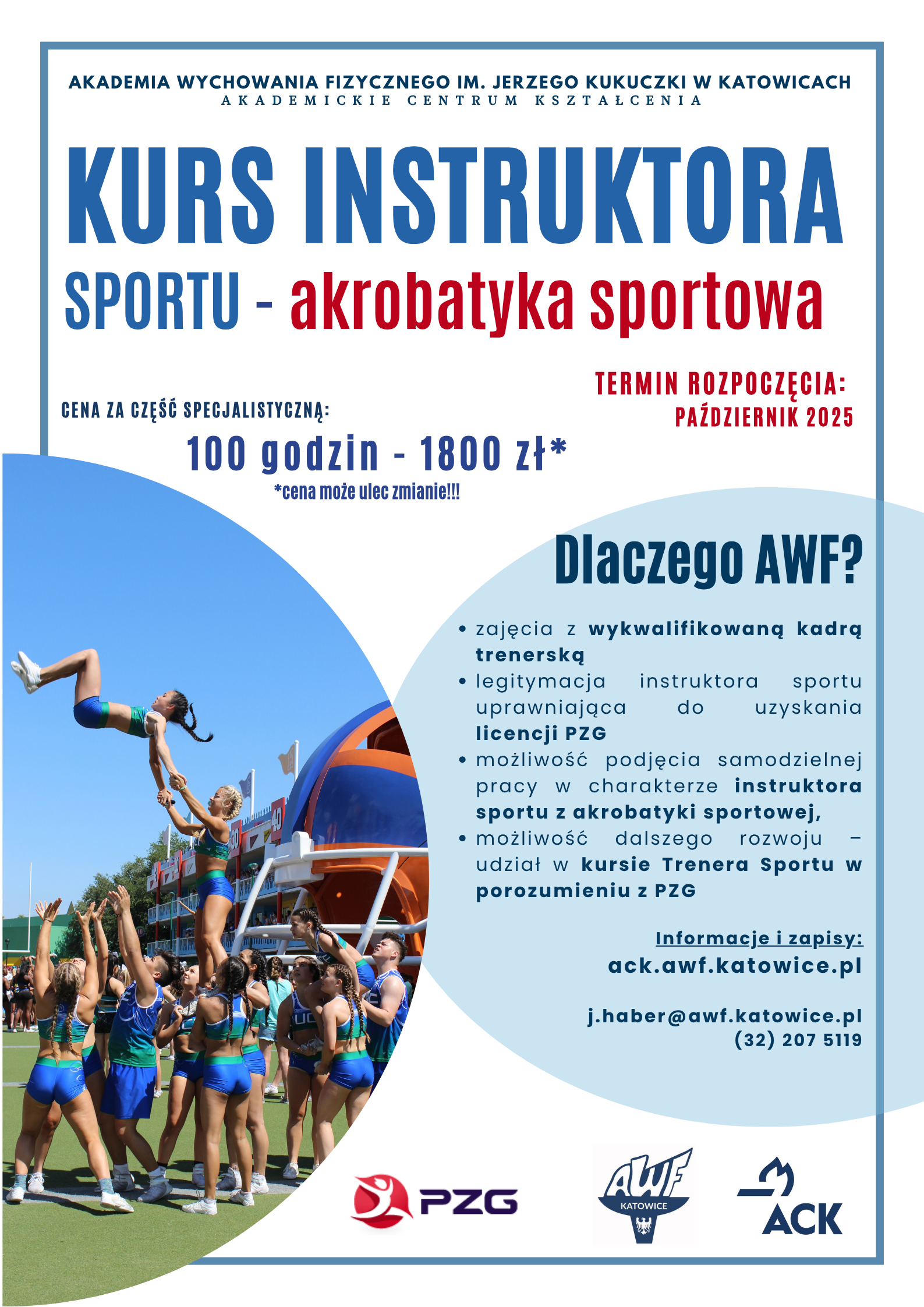 Plakat kursu instruktora sportu akrobatyka sportowa