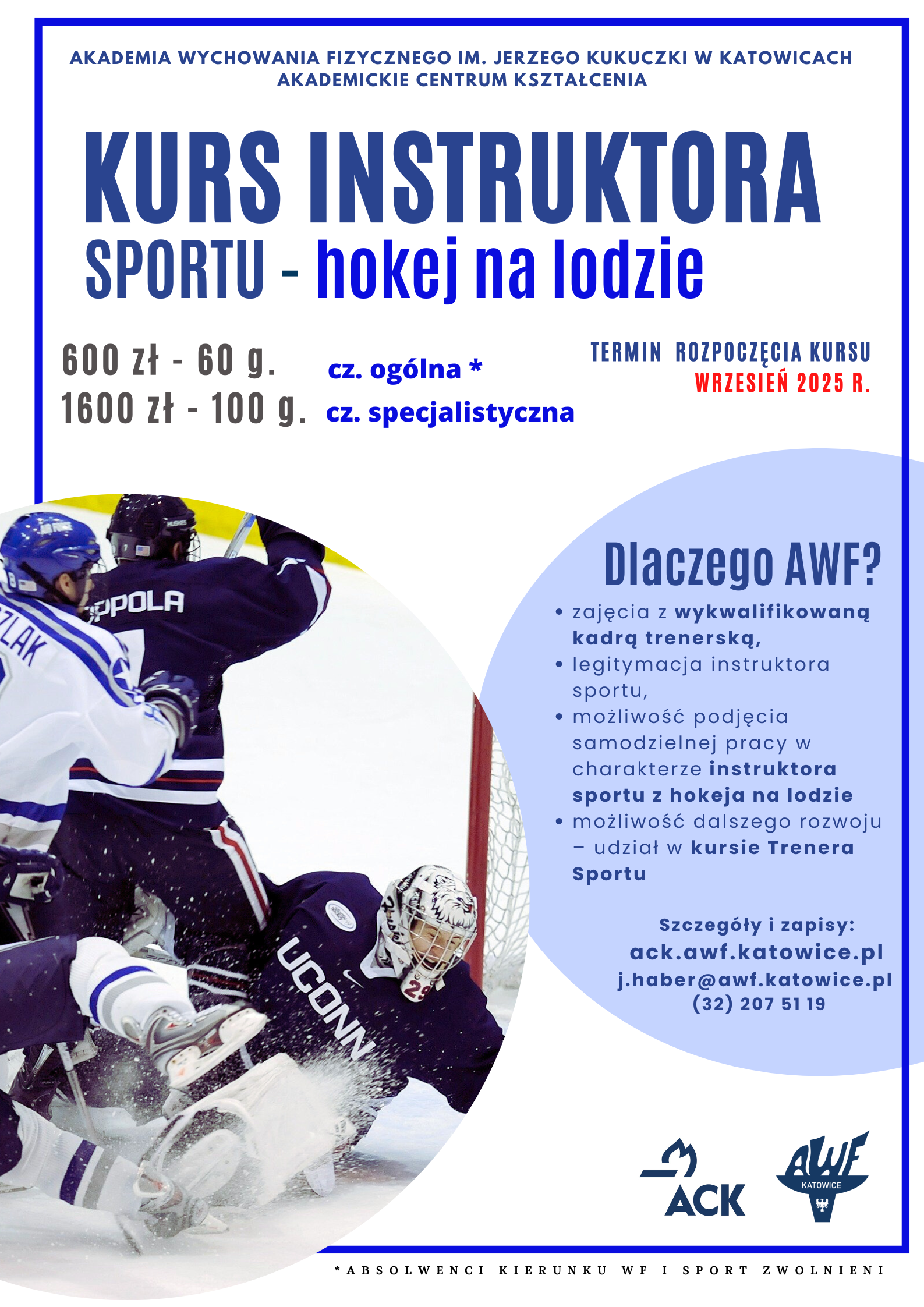 Plakat kurs instruktora sportu hokej na lodzie