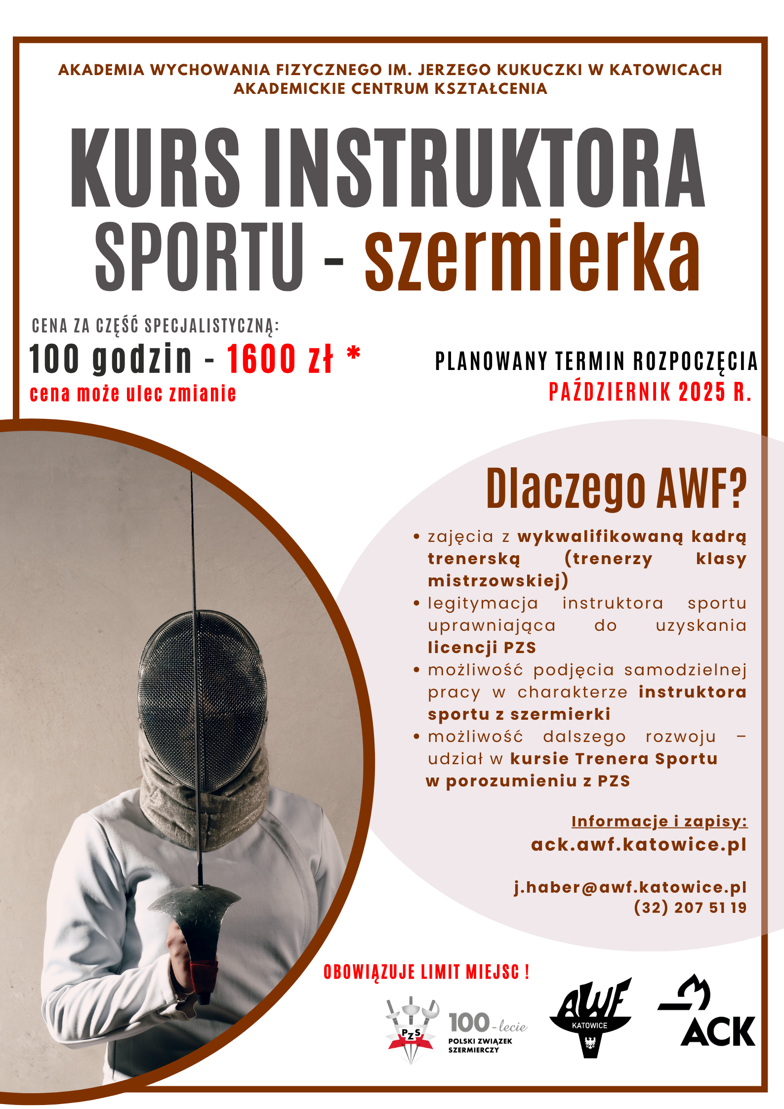 Plakat kurs instruktora sportu szermierka