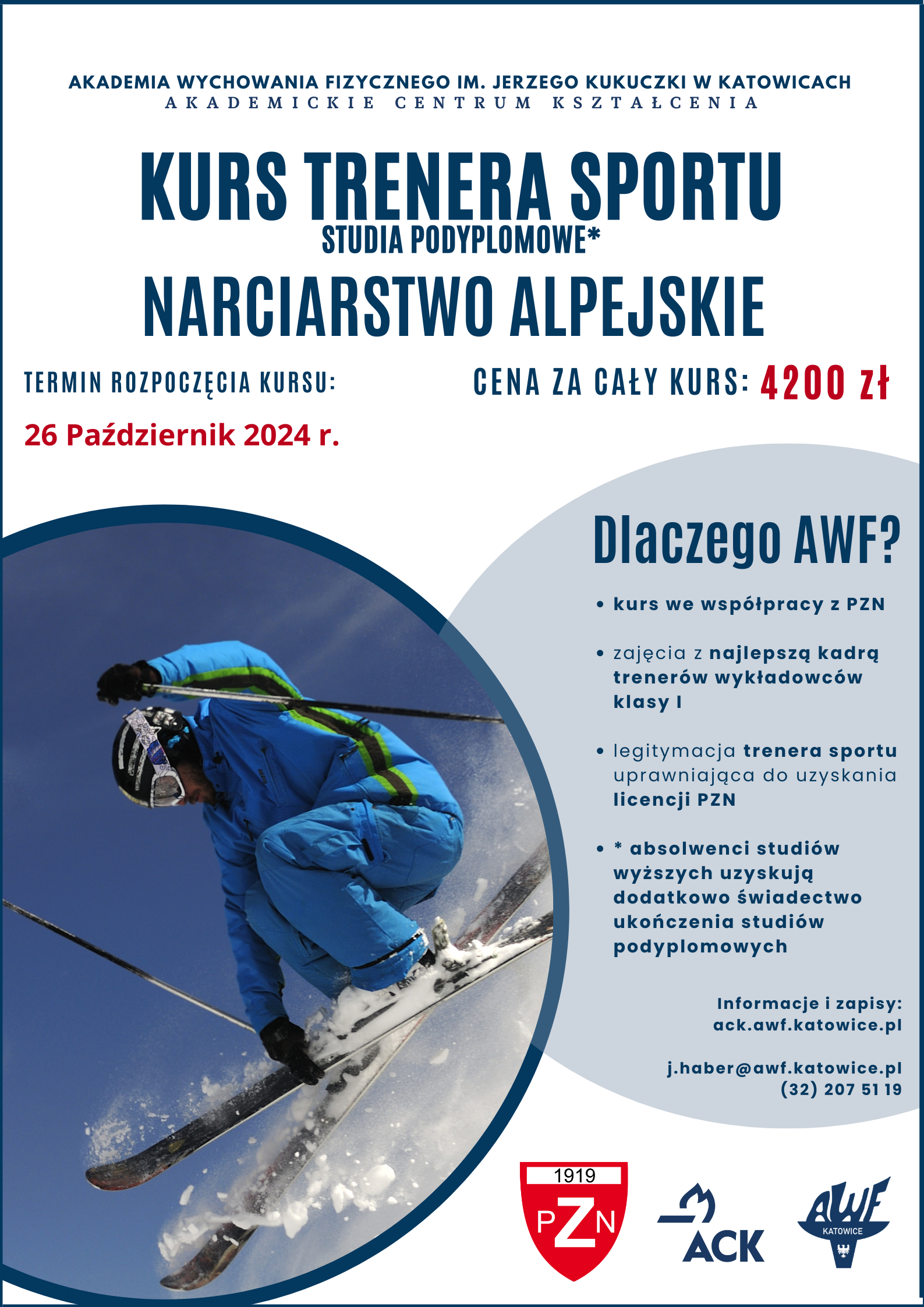 Plakat kurs trenera sportu narciarstwa alpejskiego