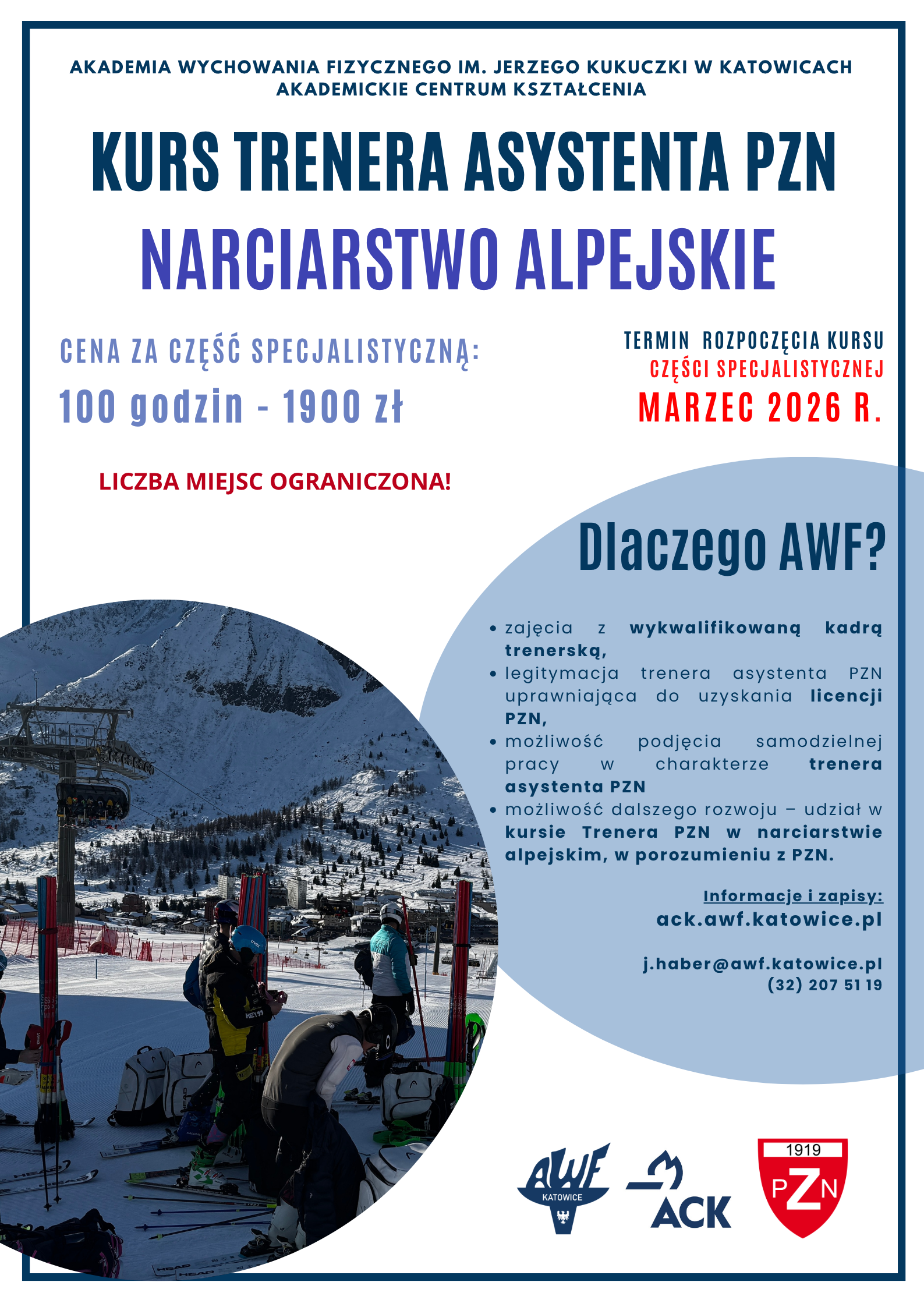 Plakat kursu trenera asystenta PZN w narciarstwie alpejskim