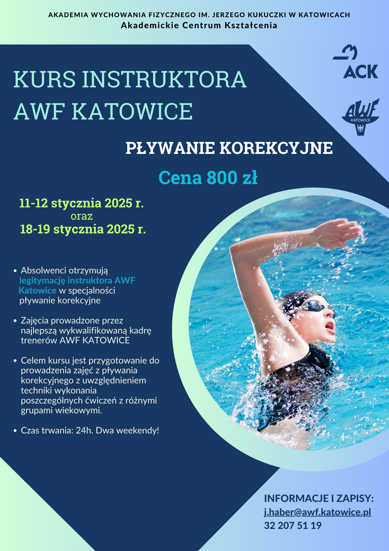 Plakat kurs instruktora pływanie korekcyjne