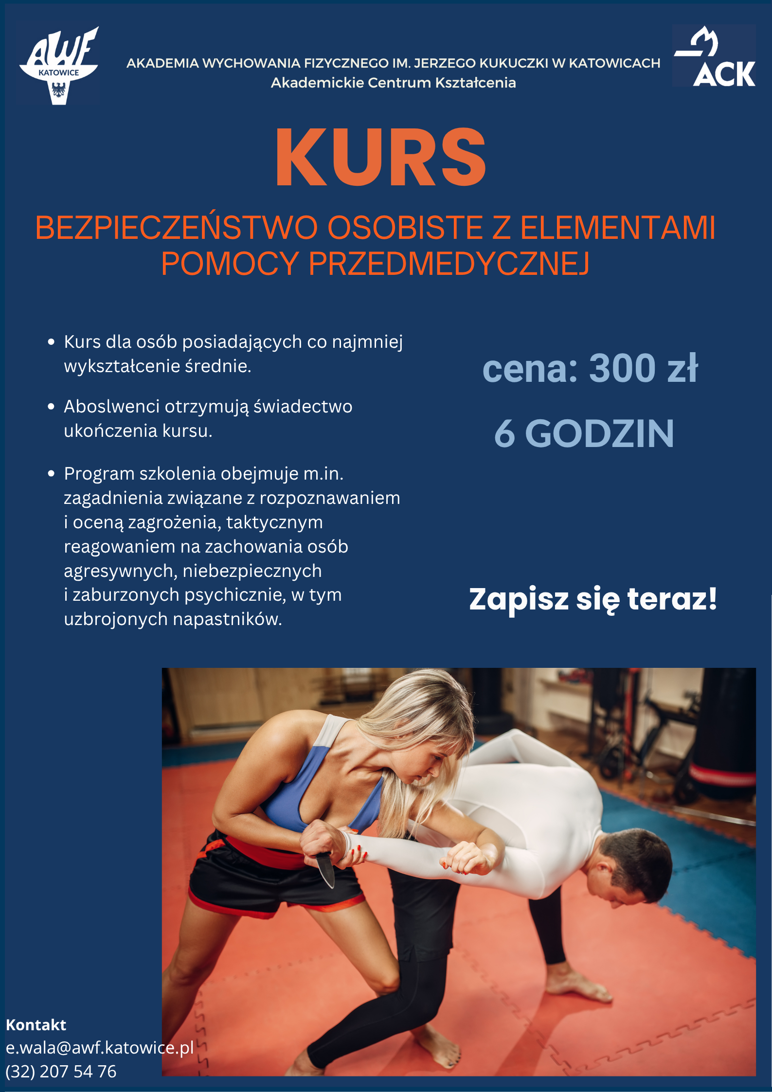 Plakat kursu bezpieczeństwo osobiste z elementami pomocy przedmedycznej