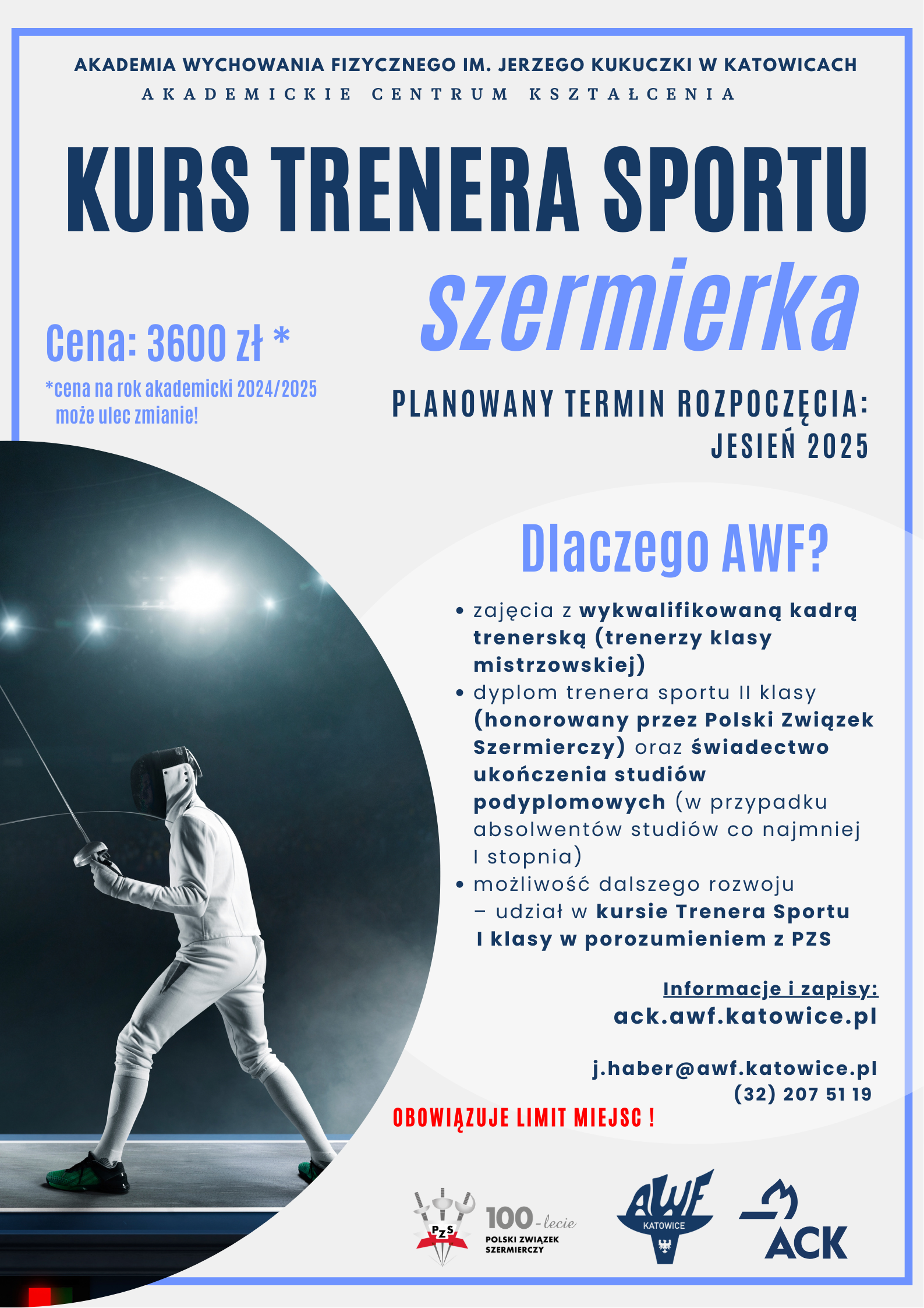 Plakat kursu trenera sportu z szermierki