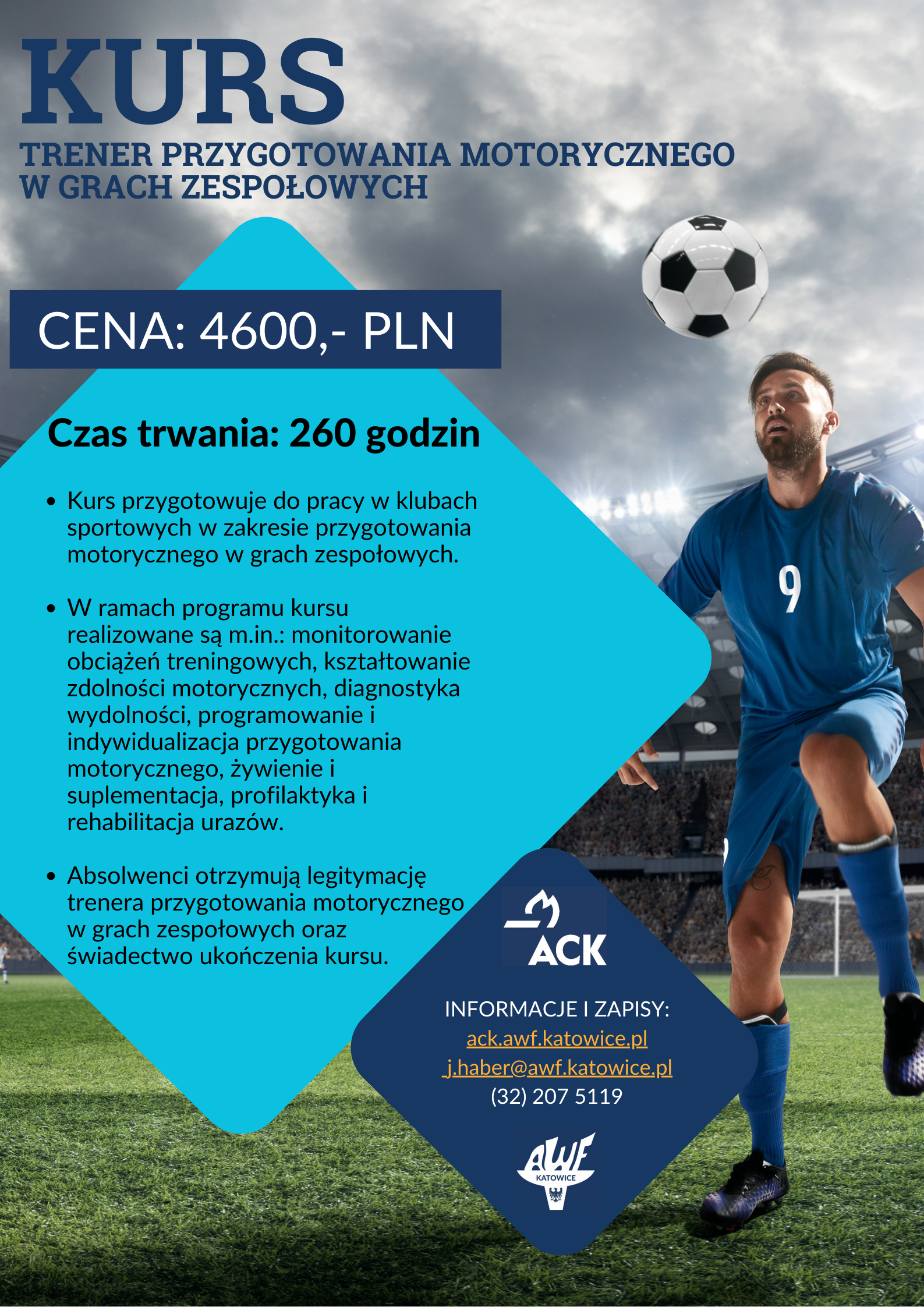 Plakat kursu specjalistycznego trener przygotowania motorycznego w grach zespołowych