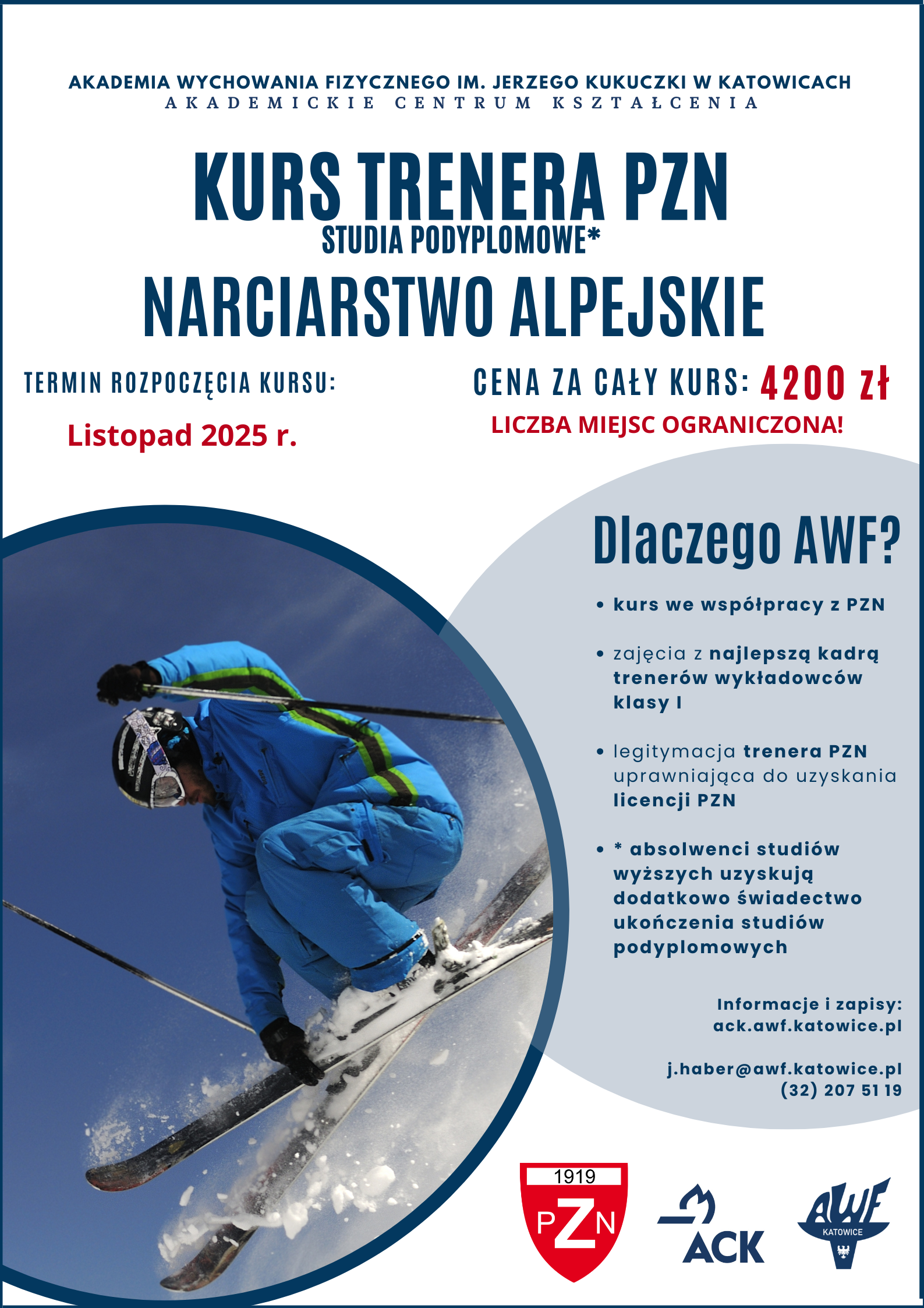 Plakat kursu trenera PZN w narciarstwie alpejskim