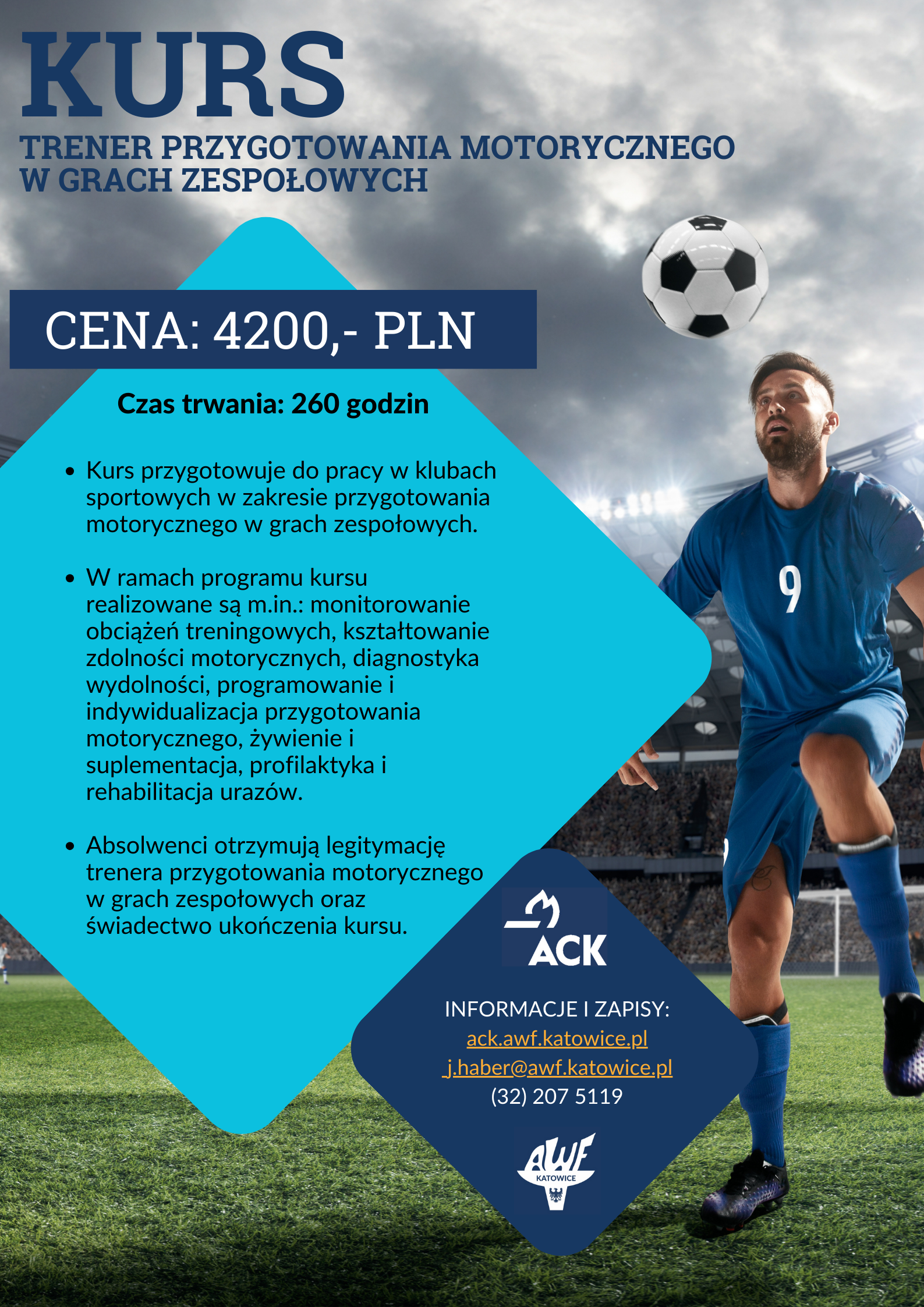 Plakat kurs trenera przygotowania motorycznego w grach zespołowych