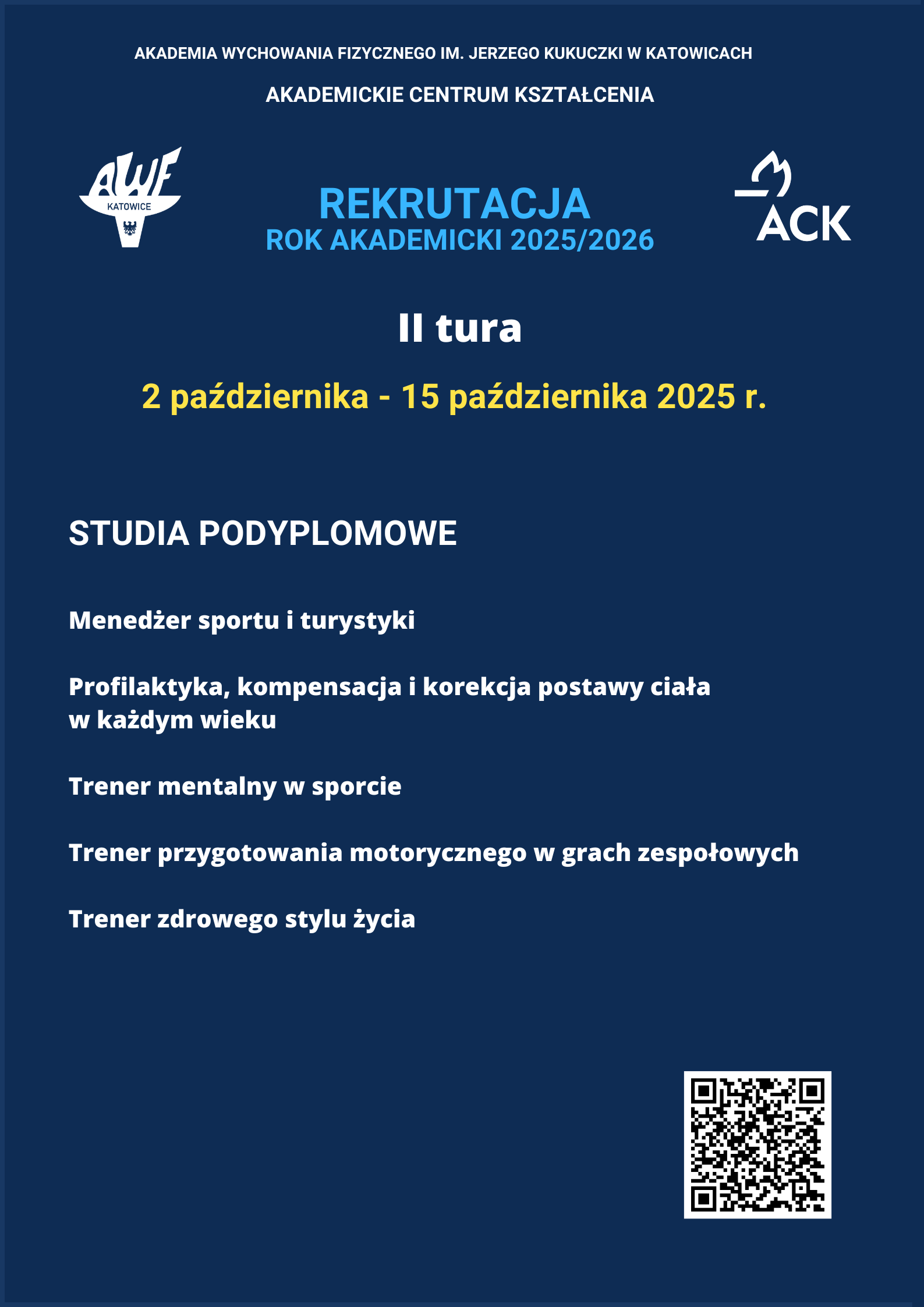 Plakat II tury rekrutacji na studia podyplomowe