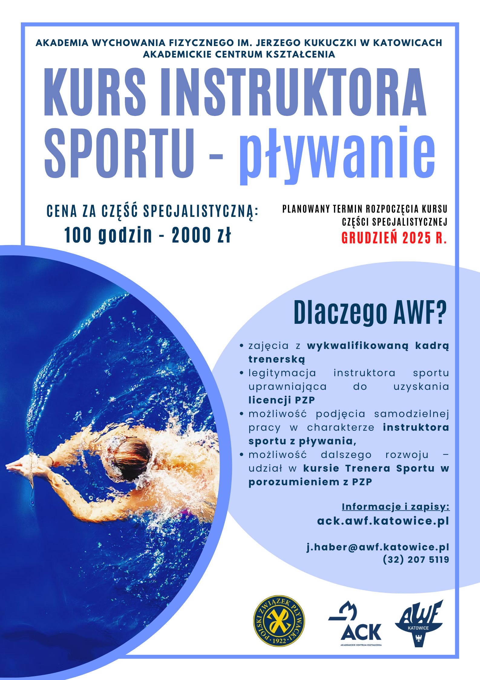 Plakat kursu instruktora sportu z pływania