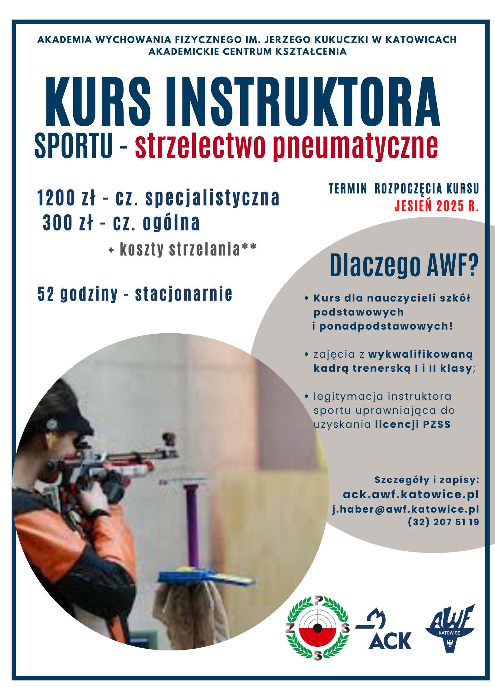 Plakat kurs instruktora sportu - strzelectwo pneumatyczne