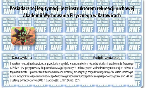 Legitymacja instruktora rekreacji AWF z tyłu