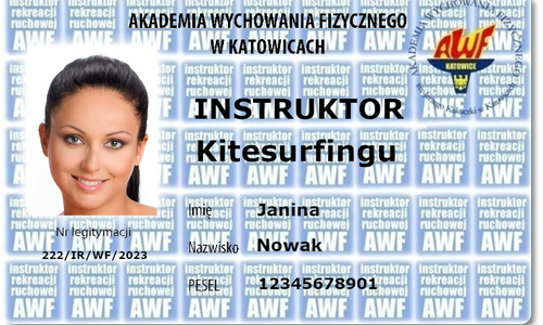 Legitymacja instruktora rekreacji AWF z przodu