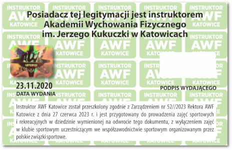 Legitymacja instruktora AWF Katowice z tyłu